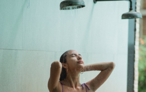 woman taking shower